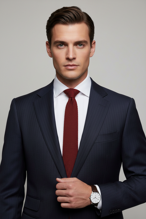 PERSONALITY Red Knit Wool Blend Tie