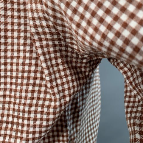 LORO PIANA Size L Brown White Gingham Cotton One Pocket Long Sleeve Shirt