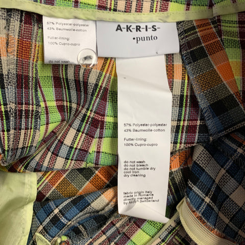 AKRIS Size S Multi Color Polyester Cotton Plaid Snaps Jacket Shorts Set