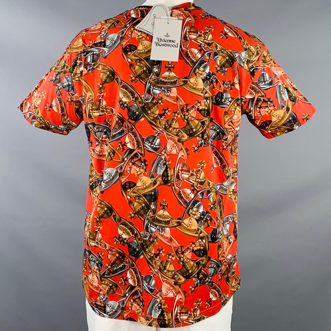 VIVIENNE WESTWOOD Size L Crazy Orbs Red Brown Logo Cotton Crew Neck T-shirt