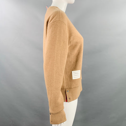 THOM BROWNE Size 2 Brown Cream Cashmere Blend Stripe Crew Neck Sweater