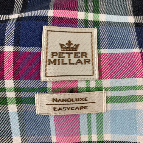 PETER MILLAR Size XL Blue Pink Checkered Cotton One pocket Long Sleeve Shirt