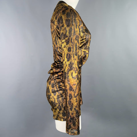 ISABEL MARANT Size S Brown Black Metallic Silk Blend Animal Print Dress Top