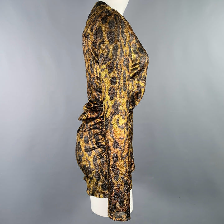 ISABEL MARANT Size S Brown Black Metallic Silk Blend Animal Print Dress Top