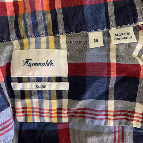 FACONNABLE Size M Red Blue Plaid Cotton Button Down Long Sleeve Shirt