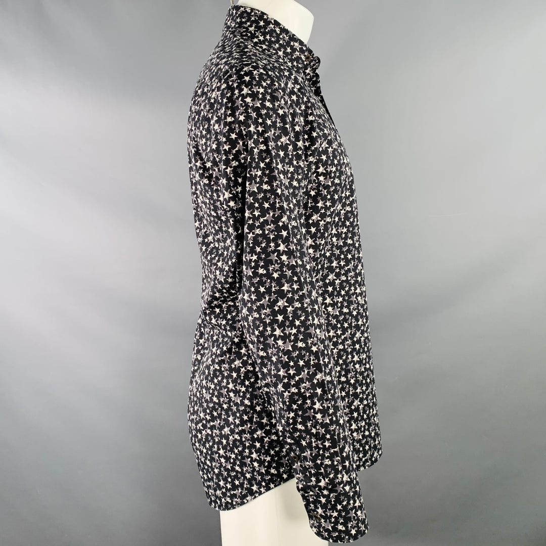 PRADA Size S Black White Grey Stars Cotton Button Up Long Sleeve Shirt