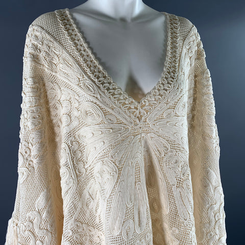 EMILIO PUCCI Size M Cream Silk Cotton Poncho Pullover