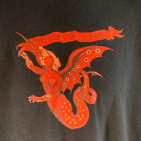 GIVENCHY Size M Black Red Mermaid Print Cotton Oversized Crew Neck T-shirt