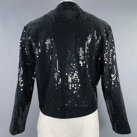MOSCHINO Size 42 Black Sequined Polyester Zip Up Jacket