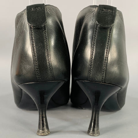 THE ROW Size 7.5 Black Leather Pointed Toe Kitten Heel Ankle Boots