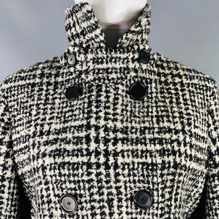 AKRIS Size 8 Black White Wool Blend Plaid Trench Coat