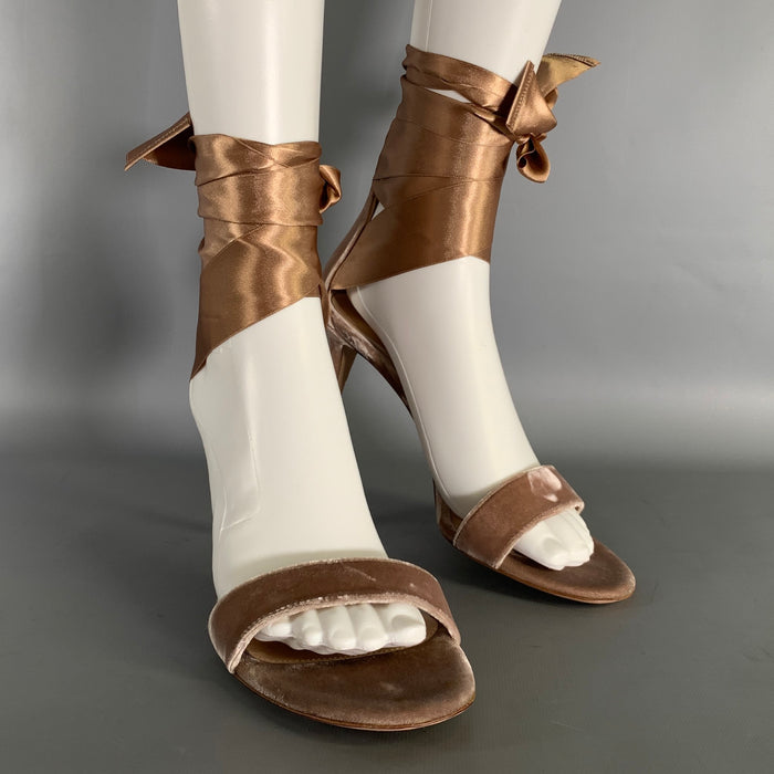 GIANVITO ROSSI Size 9.5 Tan Champagne Velvet Stiletto Sandals