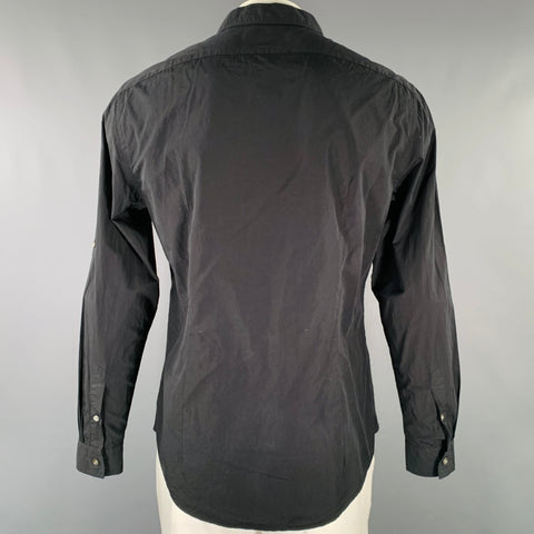 JOHN VARVATOS Size L Black Cotton Roll Tabs One Pocket Long Sleeve Shirt