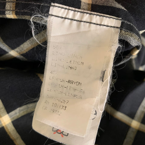 ERMENEGILDO ZEGNA Size M Black Yellow Cream Plaid Linen Rayon Short Sleeve Shirt