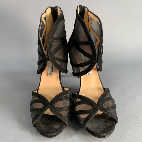 CHARLES KAMMER Size 6 Black Mesh Suede Peep Toe Boots