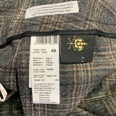 PESERICO Size 12 Grey Brown Wool Blend Plaid Flat Front Dress Pants