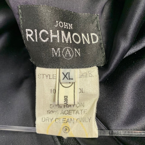 JOHN RICHMOND Size XL Black Grey Pinstripe Wool Mixed Fabrics Vest