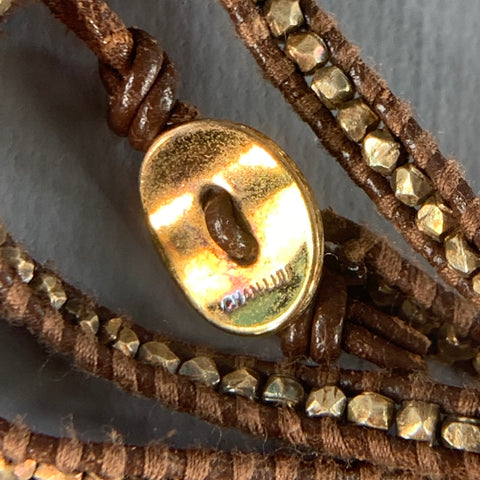 CHAN LUU Brown Gold Woven Metal Leather Convertible Bracelet Necklace