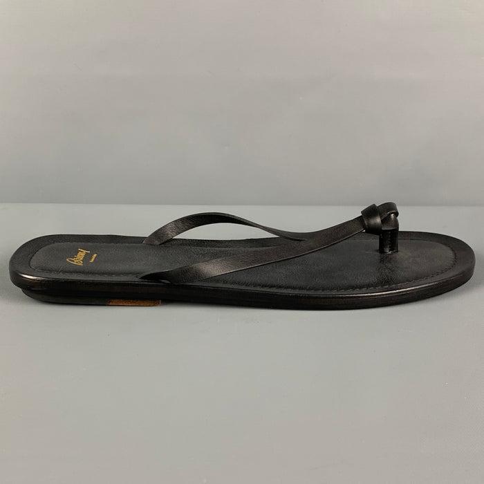 BRIONI Size 13 Black Leather Thong Sandals