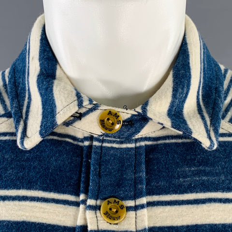 SCOTCH AND SODA Size M Blue Cream Stripe Cotton One Pocket Long Sleeve Shirt