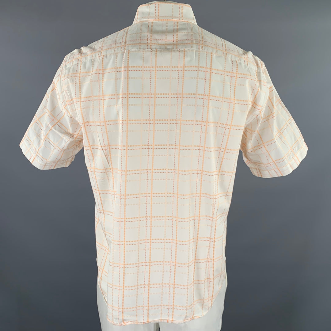 TED BAKER Size L Cream Orange Tartan Cotton Cutaway Short Sleeve Shirt