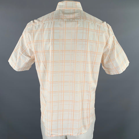 TED BAKER Size L Cream Orange Tartan Cotton Cutaway Short Sleeve Shirt