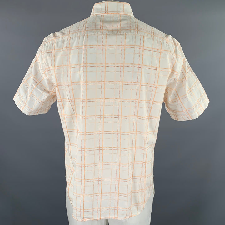TED BAKER Size L Cream Orange Tartan Cotton Cutaway Short Sleeve Shirt