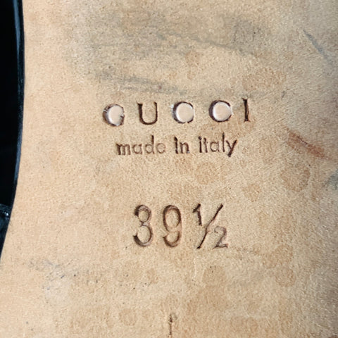 GUCCI Size 9.5 Black Leather Patent Leather Back Zipper Cage Sandals