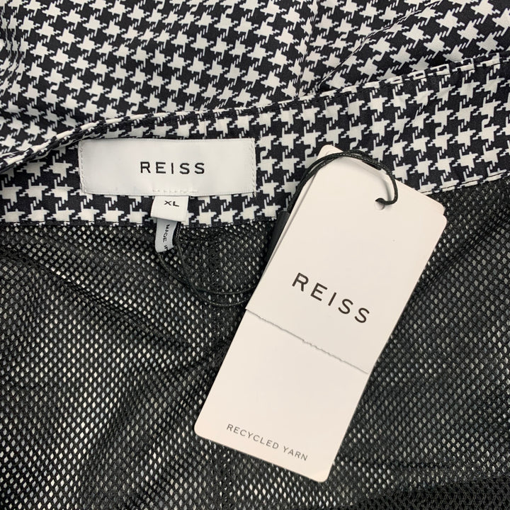 REISS Size XL Black White Houndstooth Zip Fly Swim Trunks