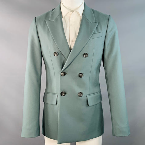 AMI by ALEXANDRE MATTIUSSI Size 36 Teal Wool Twill Double Breasted Sport Coat