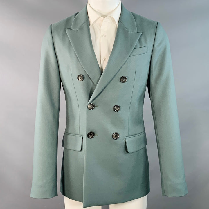 AMI by ALEXANDRE MATTIUSSI Size 36 Teal Wool Twill Double Breasted Sport Coat