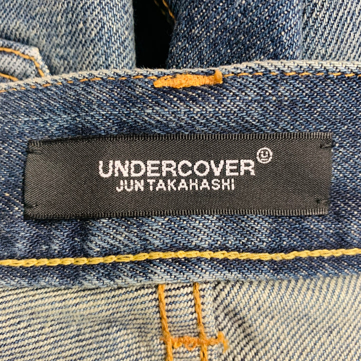 UNDERCOVER Size 32 Blue Multi-Color Embroidery Cotton Relaxed Drop-Crotch Jeans