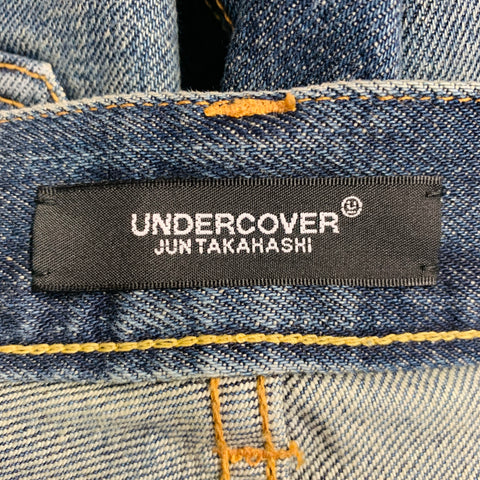 UNDERCOVER Size 32 Blue Multi-Color Embroidery Cotton Relaxed Drop-Crotch Jeans