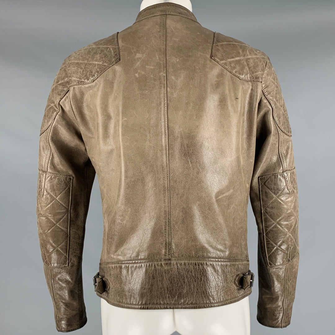 BELSTAFF Size 40 Grey Taupe Quilted Leather Motorcycle Jacket
