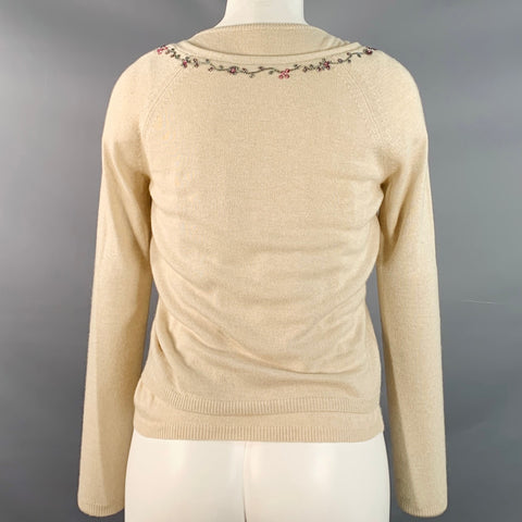 BLUMARINE Size 6 Beige Multi Color Rayon Cashmere Blend Beaded Cardigan Set