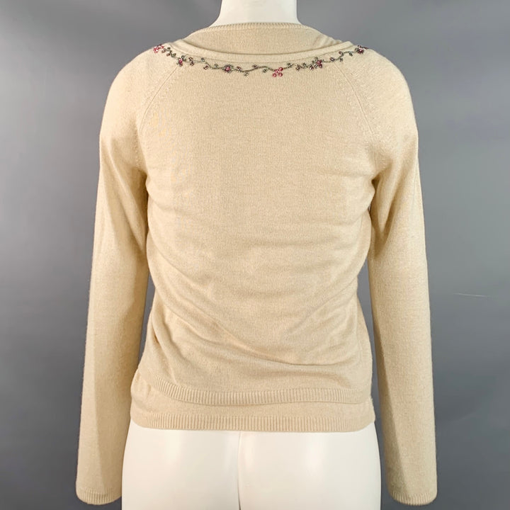 BLUMARINE Size 6 Beige Multi Color Rayon Cashmere Blend Beaded Cardigan Set