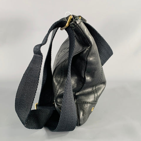 YVES SAINT LAURENT Black Gold YSL Embossed Leather Cross Body Bag