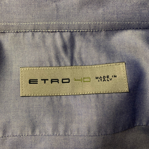 ETRO Size M Blue Pointed Collar Long Sleeve Shirt