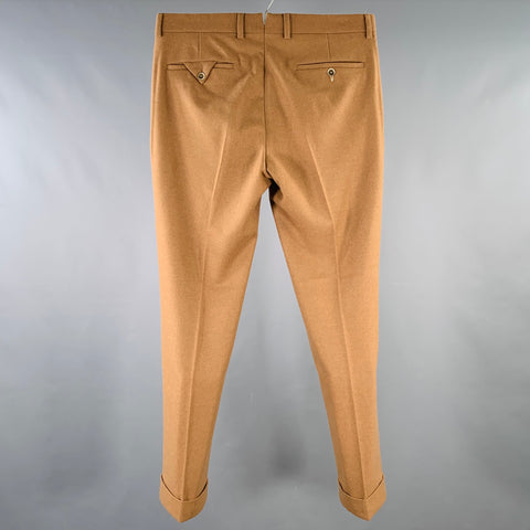 GANT Size 32 Tan Woven Wool Blend Cuffed Casual Pants