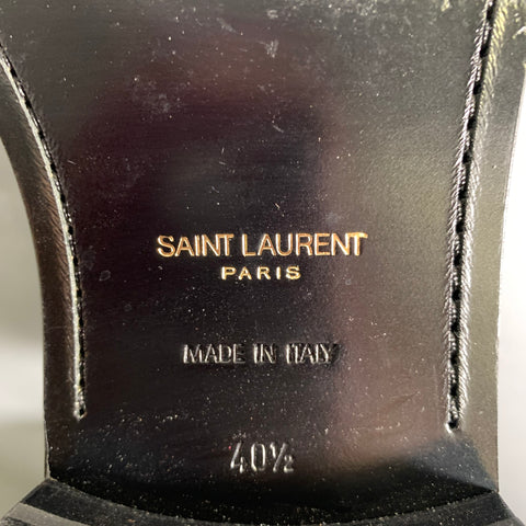 SAINT LAURENT Size 7.5 Black Silver Stars Leather Lace Up Boots