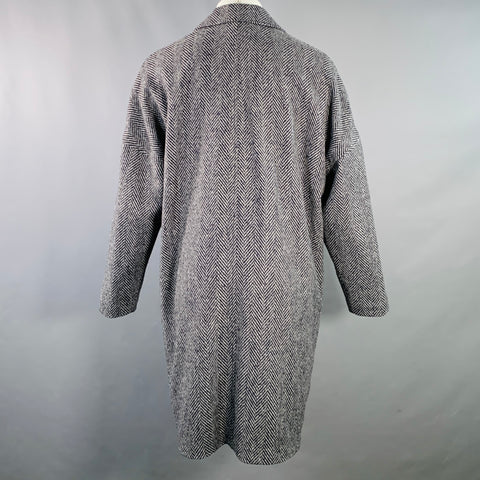 ALEX MILL Size M Grey Navy Herringbone Wool Blend Hidden Buttons Coat