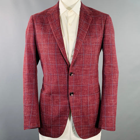 Veste Sport SARTORIO Taille 44 Regular Carreaux Fenêtre Bordeaux Laine Lin Soie