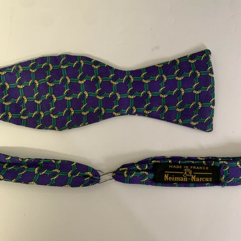 HERMES Purple Green Geometric Silk Bow Tie