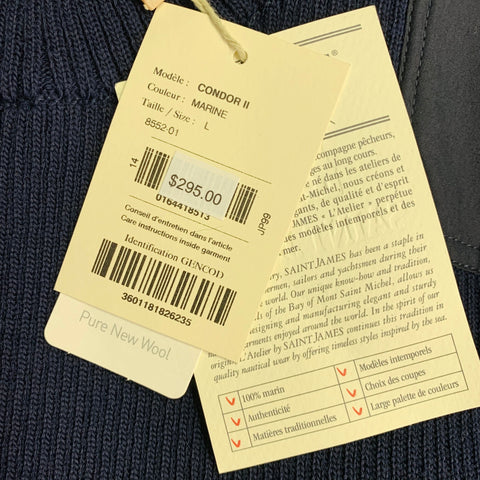 SAINT JAMES Size L Navy Grey Knit Virgin Wool Patches Sweater