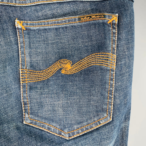 NUDIE JEANS Size 31 Skinny Lin Blue Contrast Stitch Cotton Blend Jeans