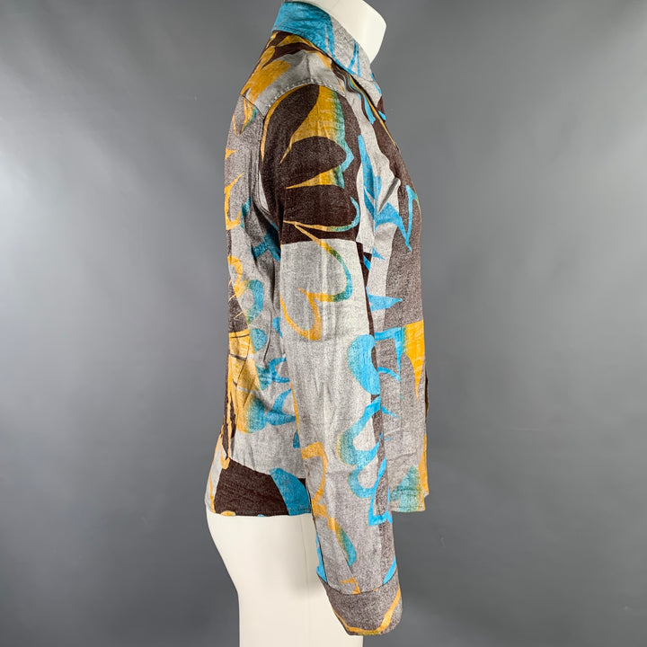 CUSTO BARCELONA Size XS Brown Blue/Silver Abstract Floral Long Sleeve Shirt