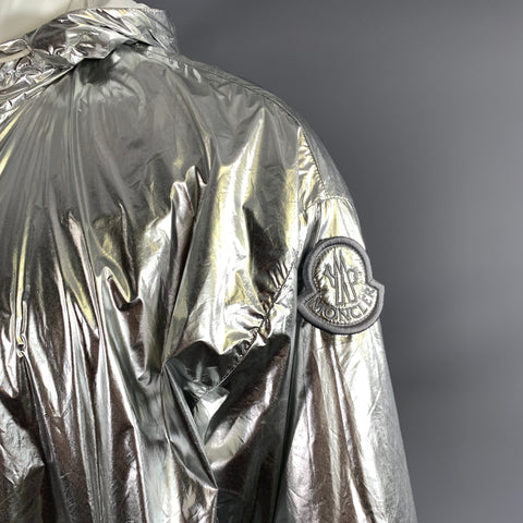 MONCLER Size M Silver Metallic Reversible Polyamide Zip Up Jacket