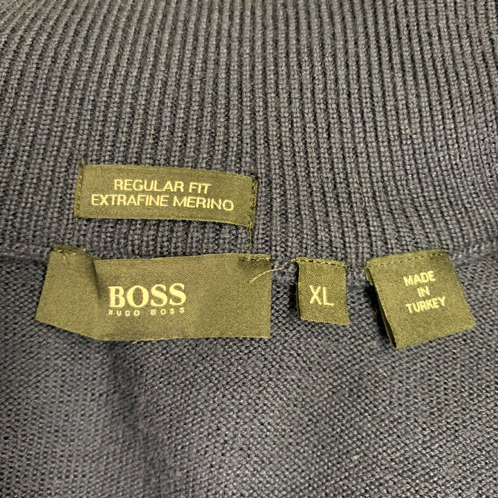 HUGO BOSS Size XL Navy Knit Wool Zip Up Cardigan
