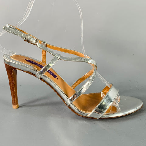 RALPH LAUREN Size 7.5 Silver Patent Leather Metallic Strappy Sandals