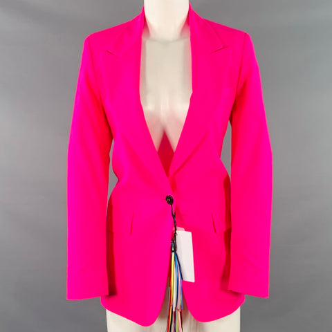 MSGM Size 2 Pink Wool Blend Peak Lapel Single Button Jacket Blazer